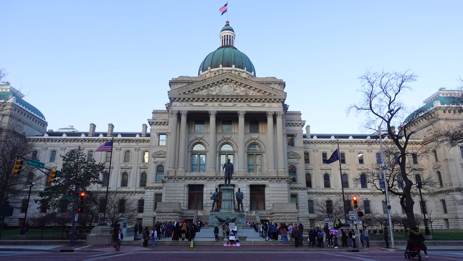 LGBTQ+ advocates protest HB 1608 at Indiana State Capital Building